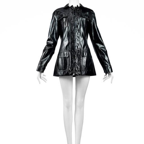 Yves Saint Laurent Black Patent Leather Safari Jacket Vintage Evening Jacket S - Picture 11 of 13